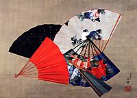 Five fans, hokusai