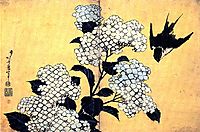 Hydrangea and Swallow, hokusai