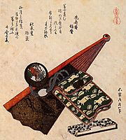 A leather Pouch with kagami, hokusai
