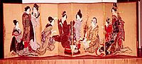 Nine women playing the game of fox, hokusai