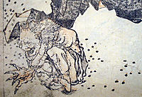 Oni pelted by beans, hokusai