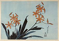 Orange orchids, hokusai