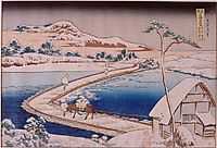 The pontoon bridge at Sano in the province of Kozuka, 1834, hokusai