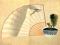 Porcelain pot with open fan, hokusai