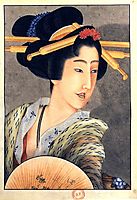 Portrait of a woman holding a fan, hokusai