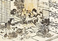Three women and two children, hokusai