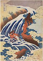 Waterfall Yoshino in Yamato province where Yoshitne washed his horse, hokusai