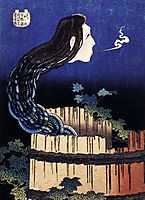 A woman ghost appeared from a well, hokusai