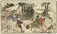 Women walking in a garden, 1798, hokusai