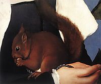 Portrait of a Lady with a Squirrel and a Starling, detail 1, 1527-1528, holbein