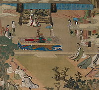 Lady Xuanwen Jun Giving Instructions on the Classics (detail), 1638, hongshou