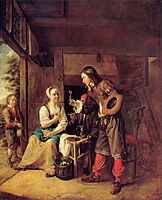 A Man Offering a Glass of Wine to a Woman, 1654-1655, hooch