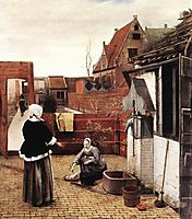 Woman and Maid in a Courtyard, 1660, hooch