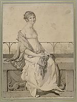 Portrait of miss Barbara Bansi sitting in an Italian landscape, ingres