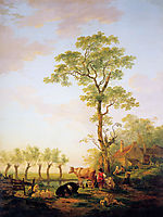 Dutch landscape with cattle and farm, jacobvanstrij