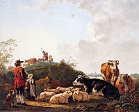 Herdsman with resting cattle, jacobvanstrij