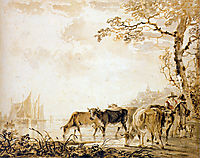 Landscape with cows , jacobvanstrij