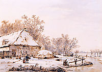 Winter landscape with farm , jacobvanstrij