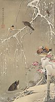 Willow Tree and Mandarin Ducks in the Snow, jakuchu
