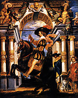Cavalier executing a Levade, in front of a portal, 1643, jordaens
