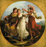 Beauty, supported by Prudence, Scorns the Offering of Folly, c.1780, kauffman
