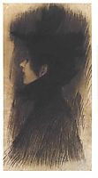 Girl with hat and cape in profil, klimt