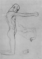 Kneeling Male Nude With Sprawled Out Arms, Male Torso, klimt