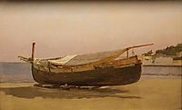 Boat dragged on shore , 1840, kobke