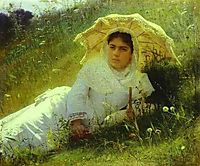 Woman with an Umbrella (In the Grass, Midday), 1883, kramskoy