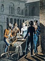 Nightlife in Philadelphia - An Oyster Barrow in front of the Chestnut Street Theater, krimmel