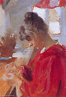 Marie in red dress, 1890, kroyer