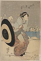 Night snow scene at Motonoyanagi Bridge, c.1825, kunisada