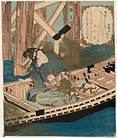 Woman Catching a Packet, from the series Stories from the Han and Chu in Two Parts (Kanso ni ban no uchi), kunisada