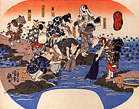 Animals dyeing fabrics, kuniyoshi