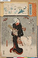 Bijin with a dog in the snow, 1845, kuniyoshi