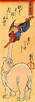 Elephant catching a flying tengu, kuniyoshi