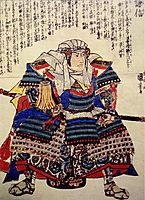 A fierce depiction of Uesugi Kenshin seated, 1844, kuniyoshi