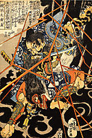 Li Hayata Hironao grappling with the monster, kuniyoshi
