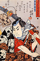 Nozarashi Gosuke carrying a long sword, kuniyoshi
