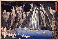 Pilgrims in the waterfall, kuniyoshi