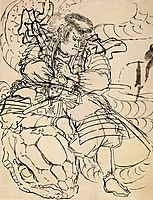 A samurai overwhelming a giant serpent, kuniyoshi