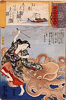 Tamakatzura Tamatori attacked by the octopus, kuniyoshi