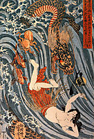 Tamatori being pursued bya dragon, kuniyoshi