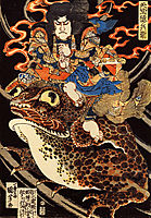 Tenjiku Tokubei riding a giant toadn, kuniyoshi