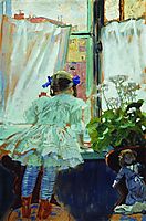 At the window. Portrait of I.B. Kustodieva, 1910, kustodiev