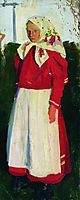 Dunya in red, 1905, kustodiev