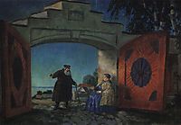 The gate of house Kabanovs, kustodiev