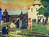 In the monastery, 1907, kustodiev