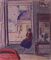 Interior. The female figure at the window (in studio), 1920, kustodiev