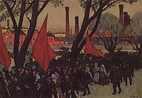 May Day demonstration in Putilov, 1906, kustodiev